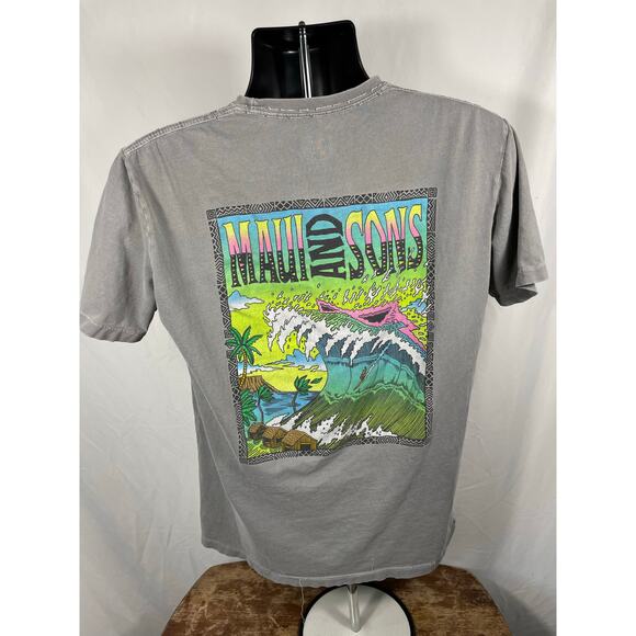 Maui & Sons Surf Graphic Tee Gray Size M Vintage Look - Picture 2 of 7